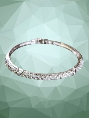 Vintage Silver Crystal Pavé Hinged Bangle Bracelet - Avon